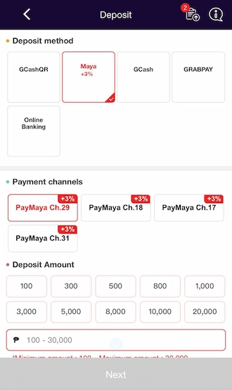 Step 1: Members, please select Maya as the payment method. Then the system displays the suggested payment channels for you to choose.